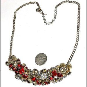 Necklace Lucky Brand Holiday Clustered Red & Clear Rhinestones Gold Tone Chain